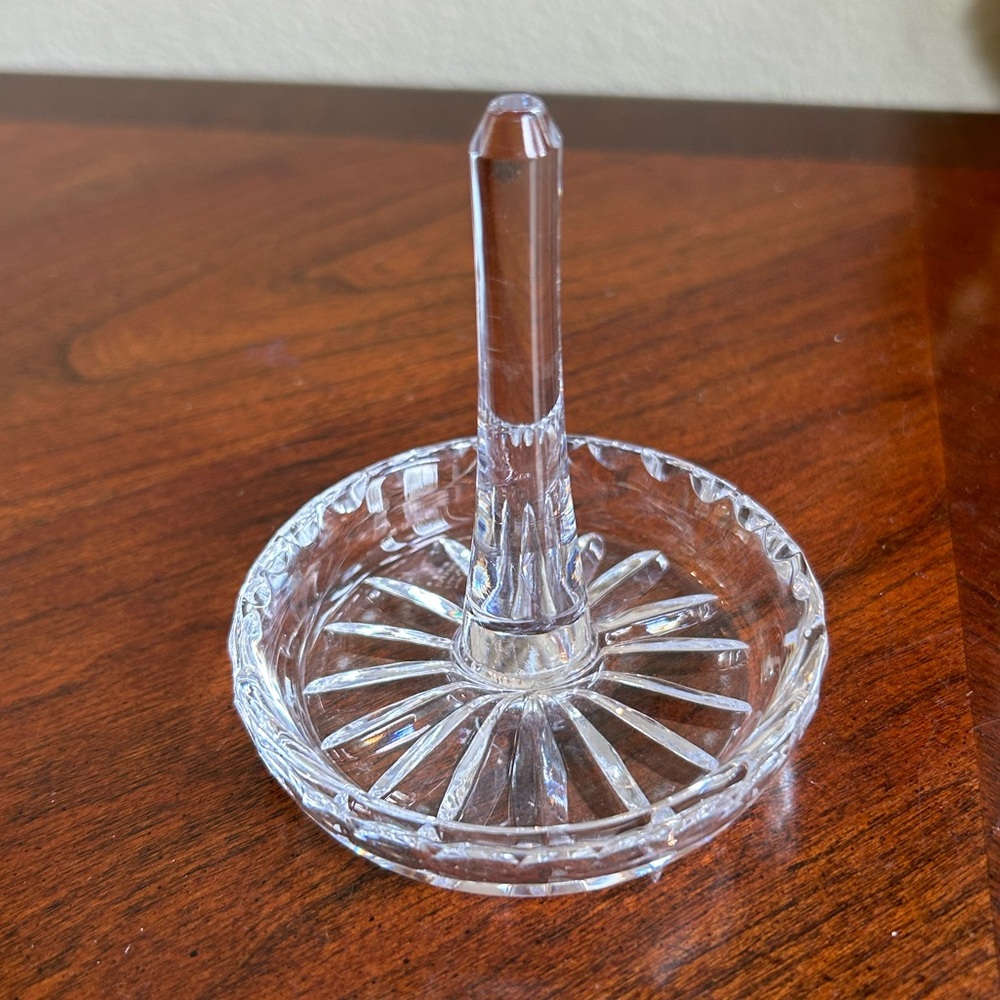 Vintage Webb Corbett  crystal ring holder with sandblast crown watermark